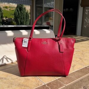 SOLD NWT Coach Pebbled Leather Red Tote Gold Hardware Large Shoulder RETAIL $350